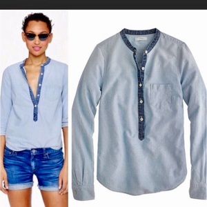 J. Crew Two-Tone Chambray Henley Popover • Size 0